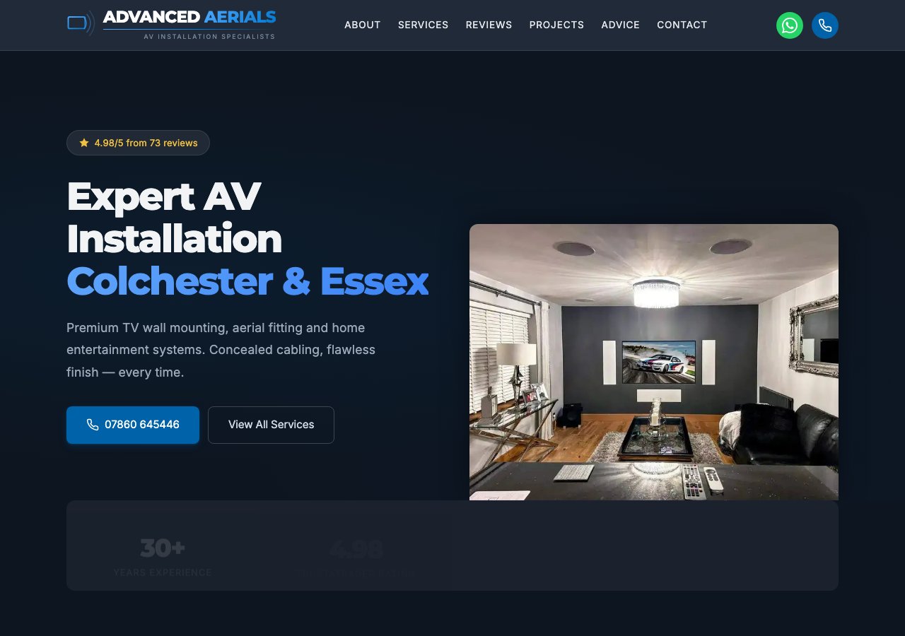 Advanced Aerials website screenshot
