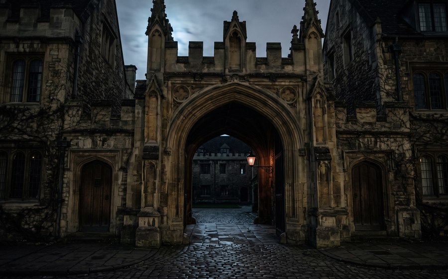 Ancient stone archway in shadow
