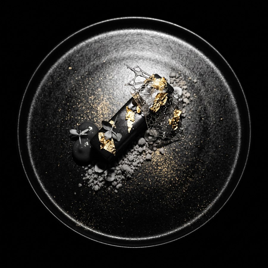 Chocolate dessert with gold leaf
